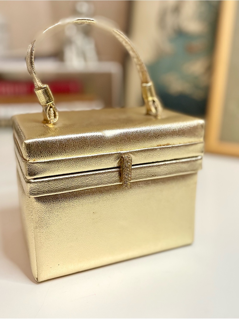 Harry Levine Metallic Gold Mini Top-Handle Box Bag